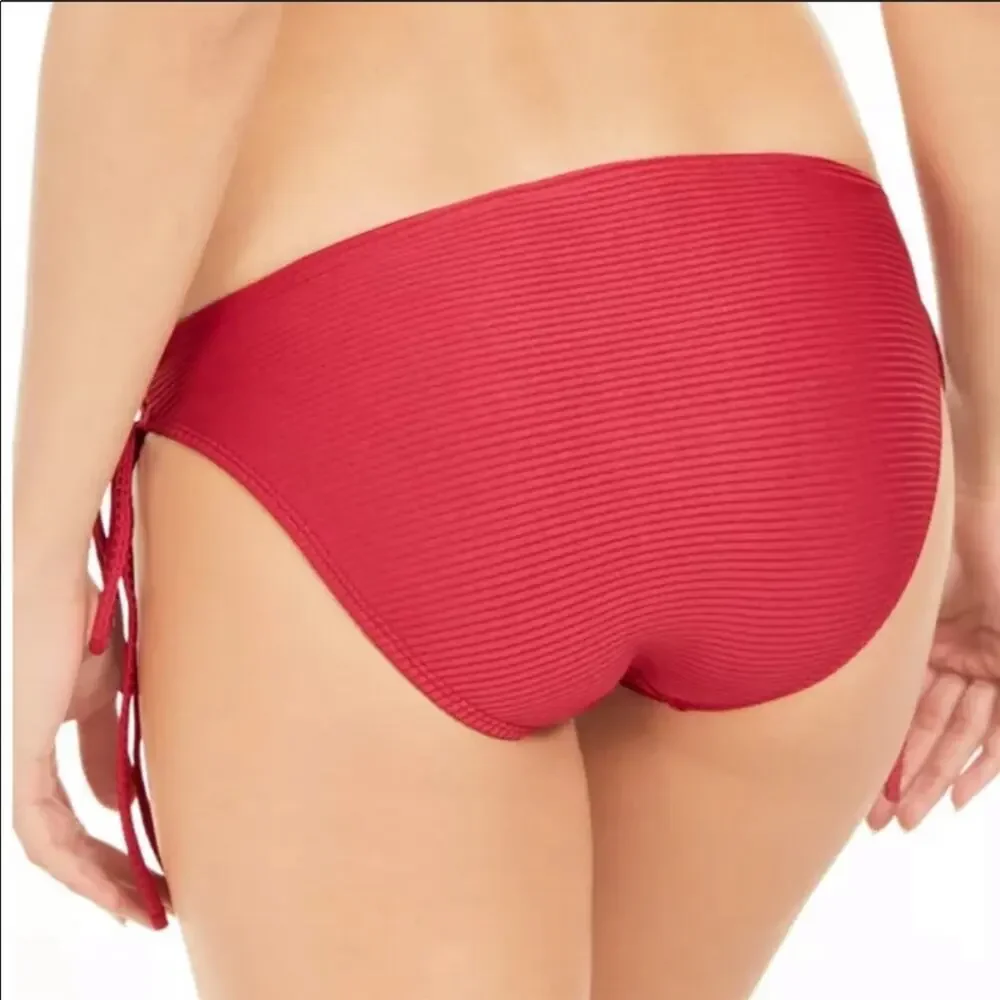 Hula Honey ribbed side tie bikini swim bottom Lg